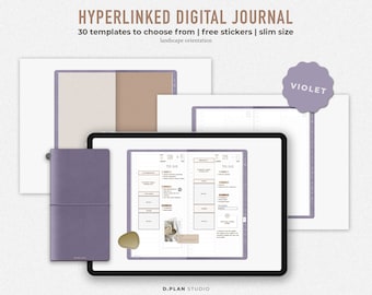 Hyperlinked Digital Journal Slim | 15 tabs | Neutral kraft papers | Free stickerbook | Violet