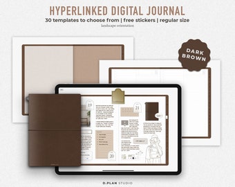 Hyperlinked Digital Journal Regular | 15 tabs | Neutral kraft papers | Free stickerbook | Dark brown