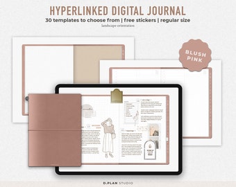 Hyperlinked Digital Journal Regular | 15 tabs | Neutral kraft papers | Free stickerbook | Blush Pink
