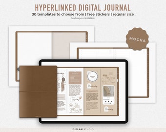 Hyperlinked Digital Journal Regular | 15 tabs | Neutral kraft papers | Free stickerbook | Mocha