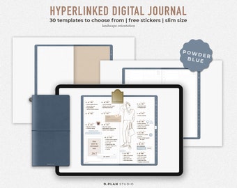 Hyperlinked Digital Journal Slim | 15 tabs | Neutral kraft papers | Free stickerbook | Powder Blue