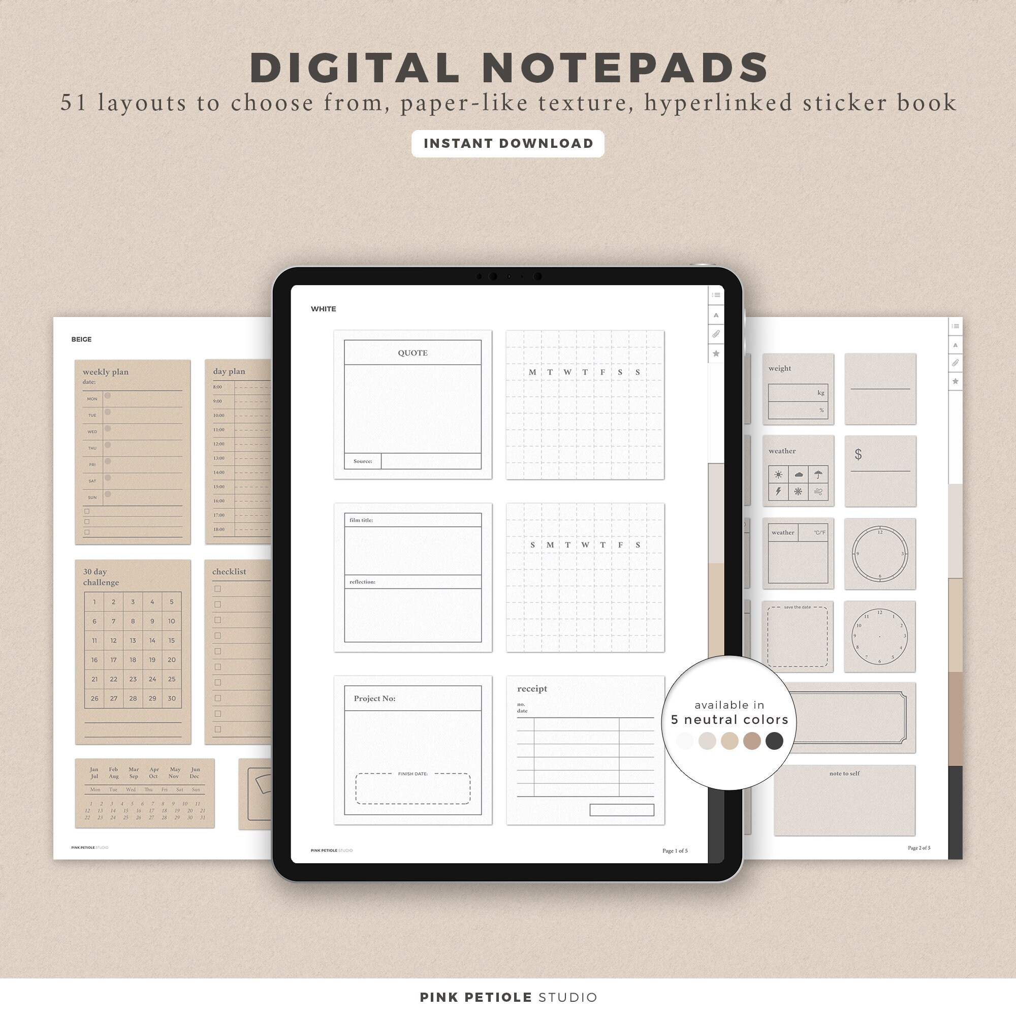 Assorted Digital Notepads in 5 Colors Digital Planner Etsy