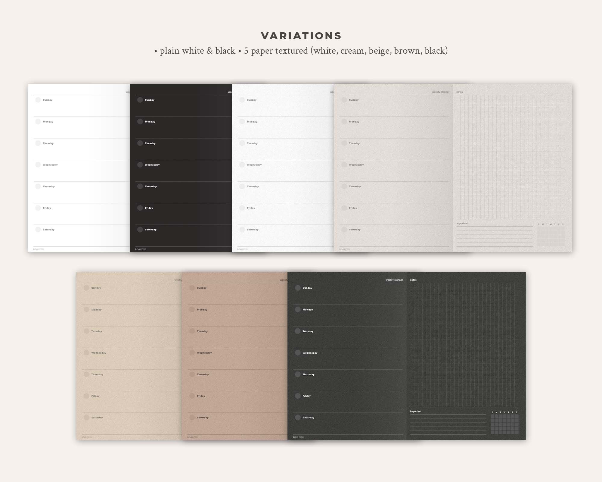 Undated Weekly Minimalist Planner | Printable | Sunday & Monday Start ...