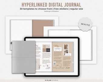 Hyperlinked Digital Journal Regular | 15 tabs | Neutral kraft papers | Free stickerbook | White