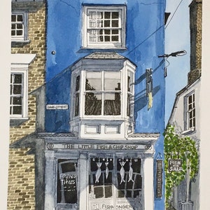 Southwold Illustratie | De Little Fish & Chip Shop | Inkt Aquarel Schets | Giclee afdrukken