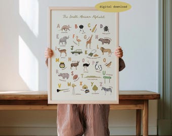 Lámina del alfabeto sudafricano - Arte mural con el alfabeto sudafricano / Póster ilustrado del alfabeto / Decoración infantil / Impresión del alfabeto / Descarga digital