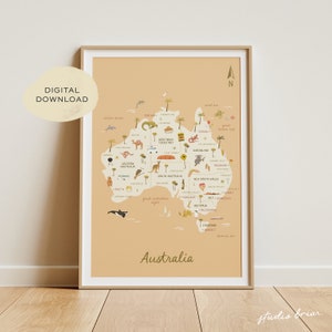 Landkarte Australien | Illustrierte Australien Karte | Australien Poster | Landkarte Illustration | Reise Karte Poster | Australien Poster | Aussie Kunst