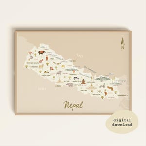 Landkarte Nepal | Illustrierte Landkarte Nepal | Nepal Poster | Landkarte Illustration | Reise Karte Poster | Mount Everest Poster | Druckbare digitale Datei