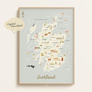 Map of Scotland | Illustrated Scotland Map | Scotland Print | Scotland Map | Travel Map Poster | Scotland Art | Printable Digital Download