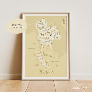 Landkarte Thailand | Illustrierte Thailand Landkarte | Thailand Poster | Landkarte Illustration | Reise Poster | Kinderzimmer Poster | Druckbare digitale Datei