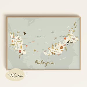Illustrated Malaysia Map Art Print: Borneo Travel Poster (Digital Download)