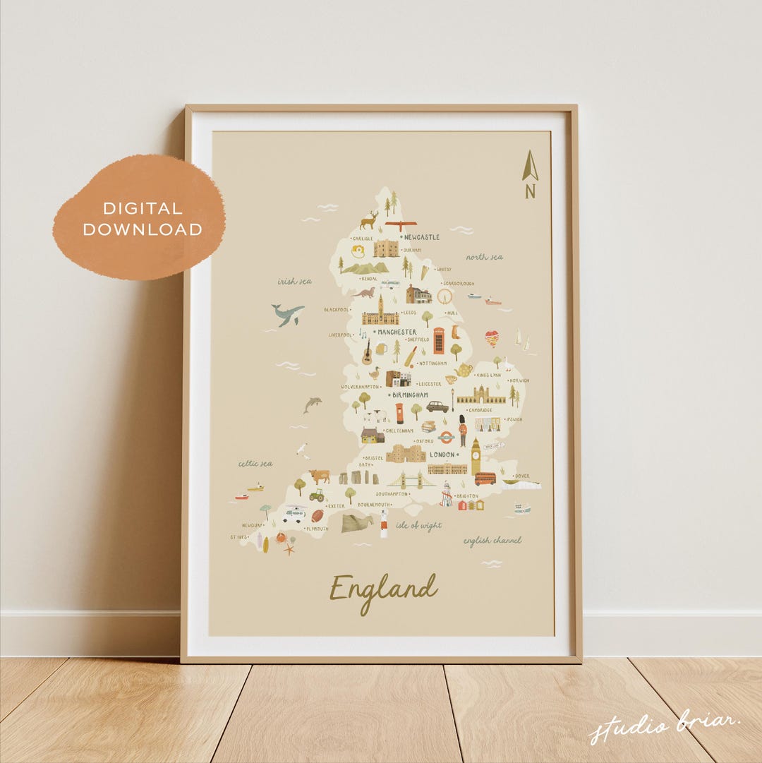 Map of England | Illustrated England Map | England Print | England Map ...