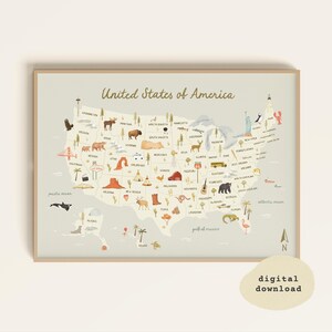 Impresión de mapa de EE. UU. / Mapa de Estados Unidos de América / Mapa ilustrado de América / Impresión de América / Arte ilustrado de Estados Unidos / Descarga digital
