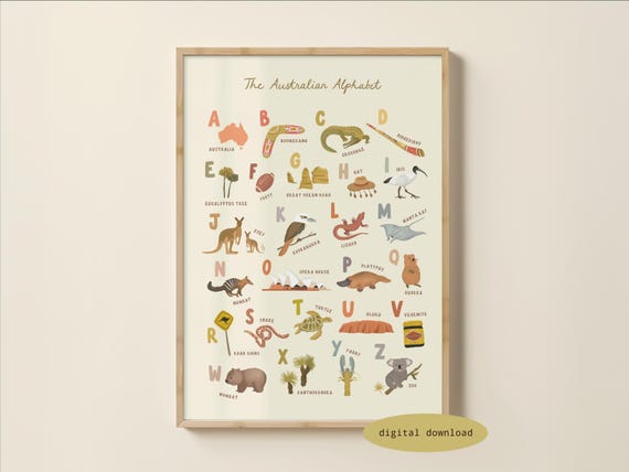 Australian Alphabet Print - Australia Print | Alphabet Wall Art | Illustrated ABC Poster | Nursery Decor | Australian Art | Digital Download