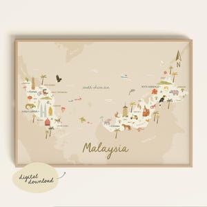 Illustrated Malaysia Map Art Print: Borneo Travel Poster (Digital Download)