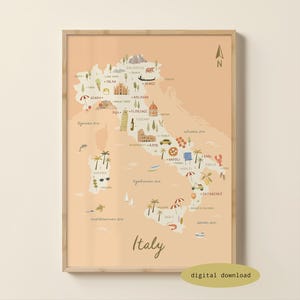 Illustrated Map of Italy - Italy Map | Italy Poster | Italy Travel Print | Italy Nursery Art | Italian Summer Print | Digital Download