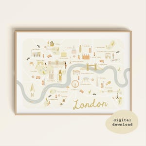 Landkarte London | Illustrierte Stadtplan von London | London Druck | Landkarte Illustration | UK Karte | London Stadtplan | Kinderzimmer Kunst | Digitaler Download