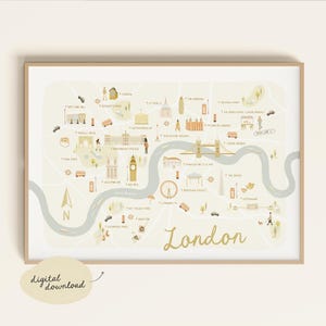 Map of London | Illustrated London Map | London Print | Map Illustration | UK Map | London City Map | Nursery Art | Digital Download