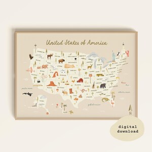 USA Karte Drucken | Landkarte Vereinigte Staaten von Amerika | Illustrierte Amerika Karte | Amerika Druck | Illustrierte Kunst der Vereinigten Staaten | Digitaler Download