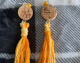 Cork Earrings with Beads and Tassels