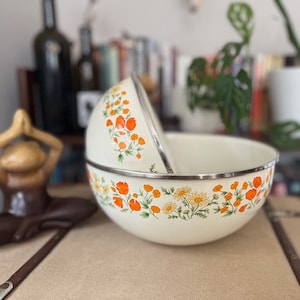 Set of 2 Kobe Kitchen Japanese Orange Flower Bowls