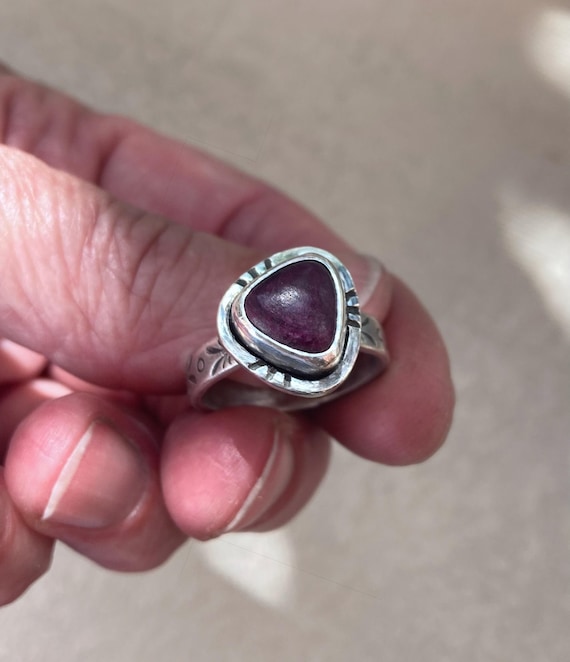 Handcrafted Sterling Silver Ring with Spiny Oyster Shell: hand-stamped, southwest flair