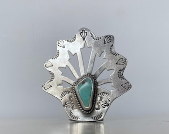 Handcrafted Hat Band Clip: hand stamped sterling silver, turquoise, western