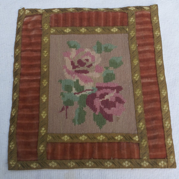 Vintage Belgian Tapestry Doily - Hand-Embroidered Roses in Petit Point