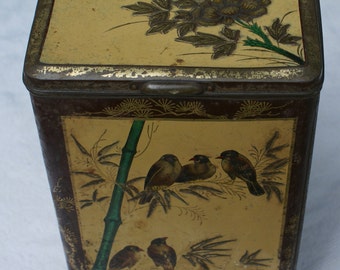 Vintage bg Dutch tin wit lots of birds