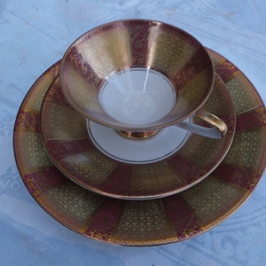 breakfast set vintage golden cup, saucer and plate