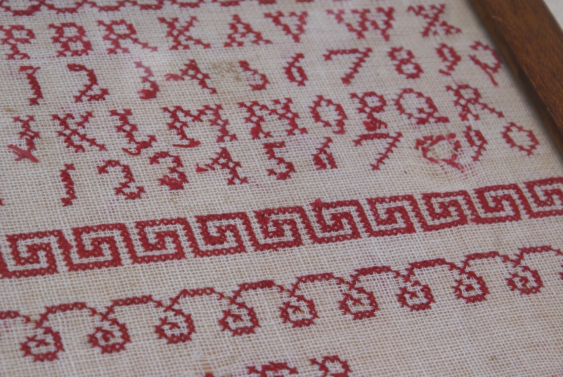 Antique Framed, Authentic Alphabet Sampler, Dutch, 1917, Redwork. - Etsy