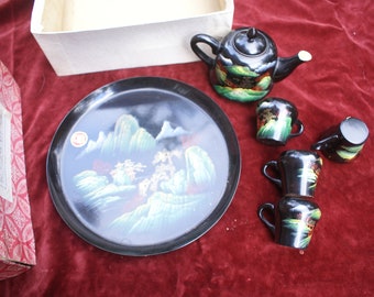 Sweet Chinese tea set with tray and 4 cups