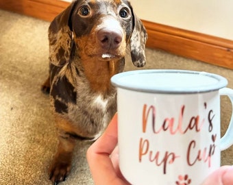 Personalised Pet Pup Cup, Dog Pup Cup, Enamel Pup Cup, Dog Gifts, Dog Birthday, New Puppy Gift, Dog Enrichment, Puppuccino Cup, Name Pup Cup