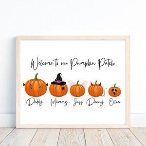 Family Pumpkin Patch Print, Autumn Print, Family Autumn Print, Personalised Print, Halloween Print, Autumnal Home Decor, Pumpkin Print