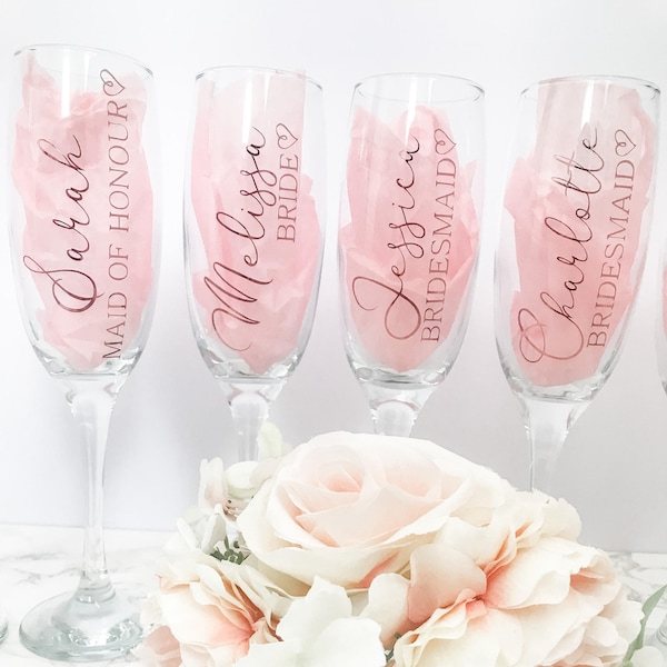 Personalised Prosecco Glass, Champagne Flute, Bridesmaid Glass, Personalised Wedding Champagne Flute, Bridal Party Glass, Bride Glass