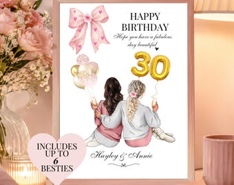 Personalised Birthday Bestie Print, Birthday Gift for Her, Friendship Keepsake