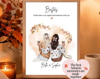 Personalised Autumn Besties Print: Cosy Gift for Her, Custom Friendship Keepsake