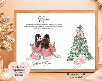 Personalised Christmas Mum and Daughter Print: Festive Keepsake Gift