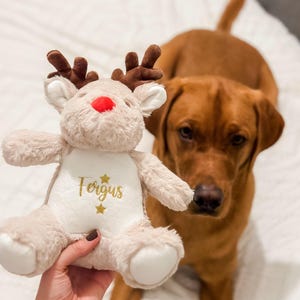 Personalised Christmas Reindeer Soft Toy: Custom Dog Christmas Gift