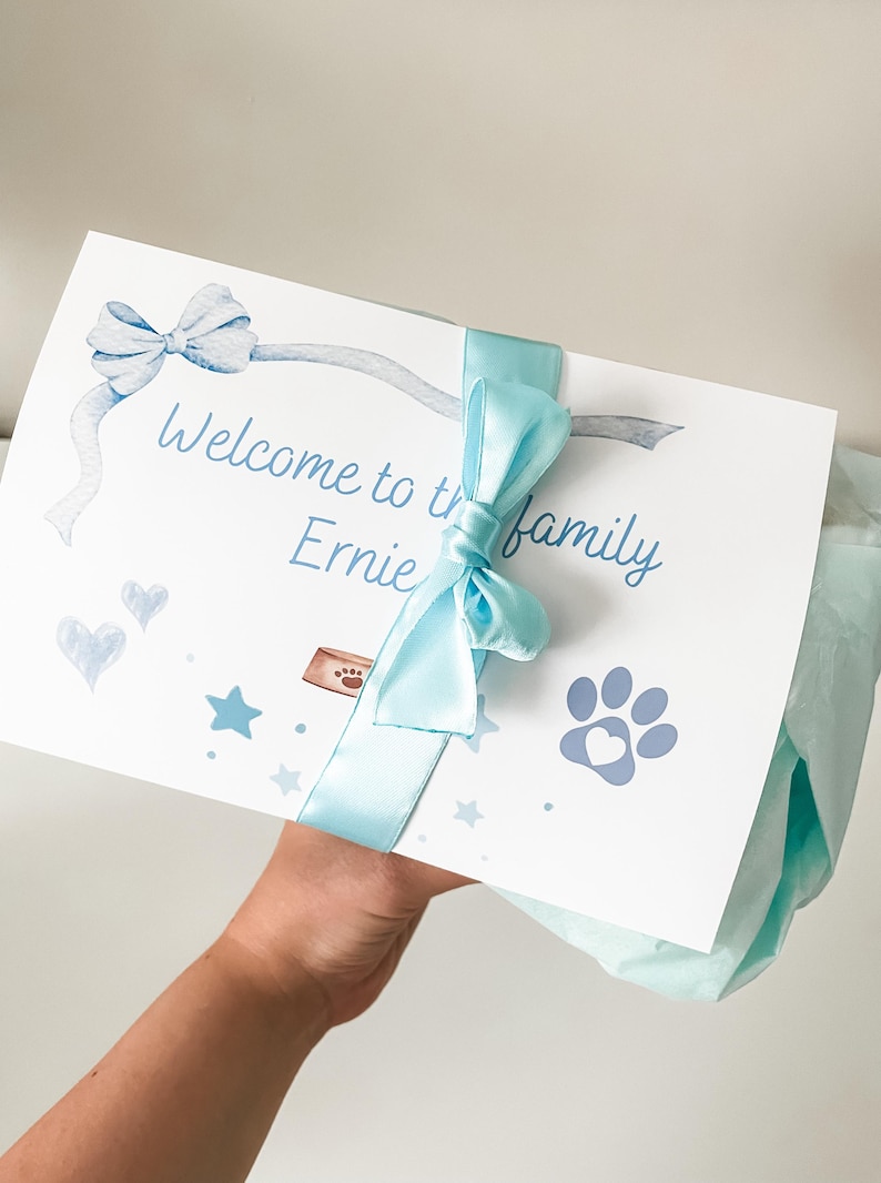 Personalised dog toy gift wrapping option, item wrapped in tissue paper with gift card and satin bow wrapped around to finish, instructions on how to add gift wrap at checkout, customisable gift wrap colours available, dog gotcha day gift.