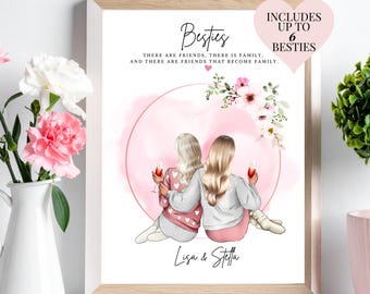 Personalised Besties Print: Custom Group Friendship Gift, Friend Birthday Gift