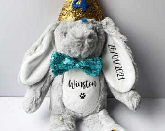 Personalised Dog Birthday Toy: Custom Name Bunny Plush, Soft Puppy Gift Keepsake