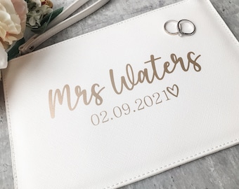 Personalised Mrs. Clutch Bag: Bridal Shower Gift, Bride To Be, Wedding Day Bag