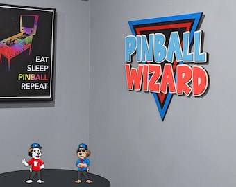 Nuevo (y más grande) diseño - Pinball Wizard Laser Engraved 3D Wood Sign - 3 estilos disponibles para arcade, sala de videojuegos y decoración de man cave