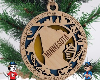 MINNESOTA State Christmas Ornament Bauble - 10,000 Lakes - Loons - You Betcha - Uffda - Stocking Stuffer - MN Life - Teacher Gift Holiday