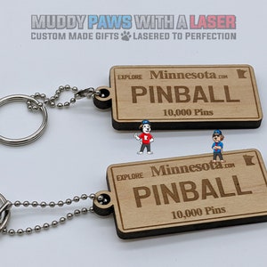 PINBALL Minnesota License Plate Maple Key Chains! 10,000 Pins - Retro - Vintage - Gamer Gift - Teens - Corporate - Tournament