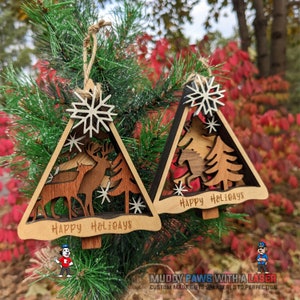Winter Wonderland Tree Ornaments! Bear, Bigfoot (Sasquatch), Cardinal, Deer, Fox, Horse, Owl,  Moose, Squirrel and Wolf Pack - Personalized!