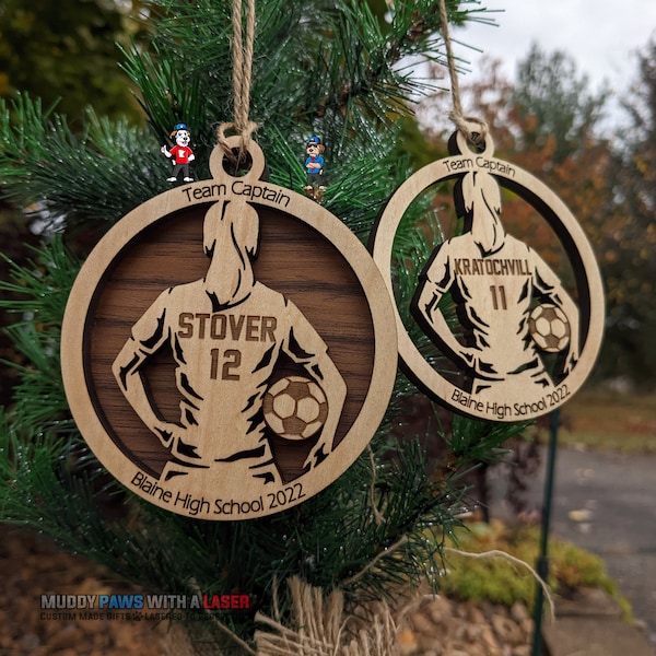 Personalized Wood Soccer Player Christmas Tree Ornament - Junior High School College - Female Male - Team Gift - Captain Football League