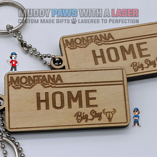 Personalized Montana License Plate Maple Key Chains! Big Sky State - MT HOME - Vintage Gift With or Without Tags - Hardware Included