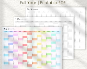 Year Planner Wall Calendar 2024, Printable Planner, Rainbow Calendar, Monthly Planner, Instant Download PDF